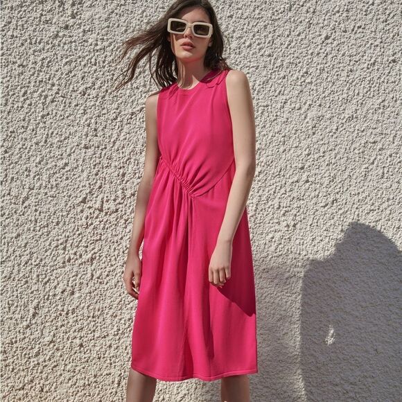 Zara Knit Ruched Dress Fuchsia Barbiecore Barbie Core - Picture 2 of 8